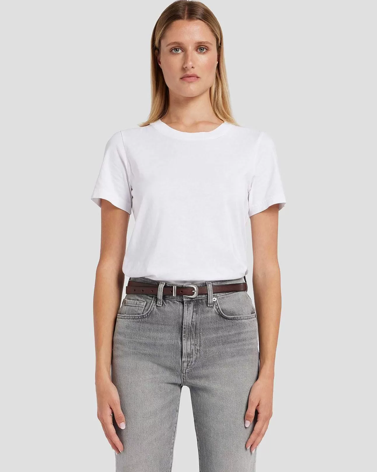 Dames 7 For All Mankind Skinny Leren Westernriem Donker Bruin