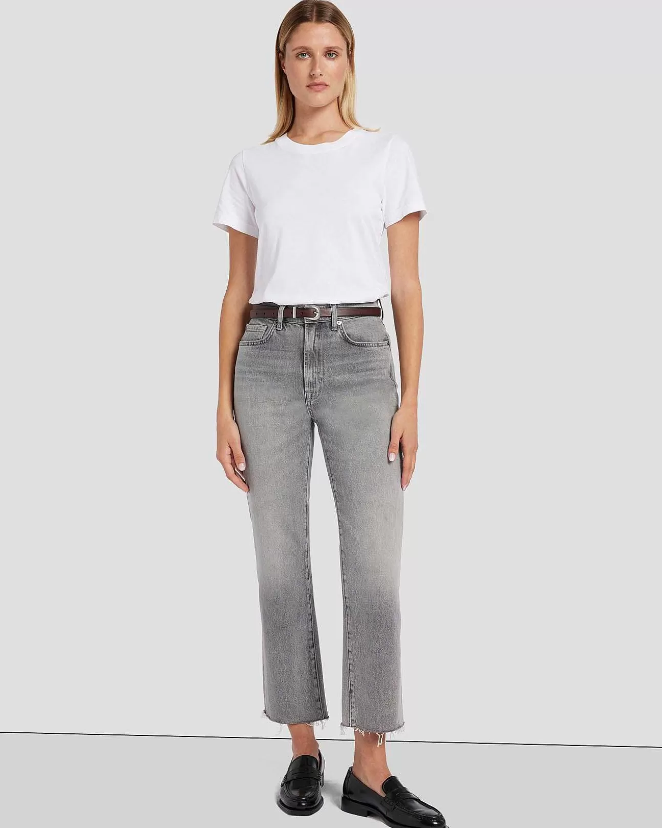 Dames 7 For All Mankind Skinny Leren Westernriem Donker Bruin