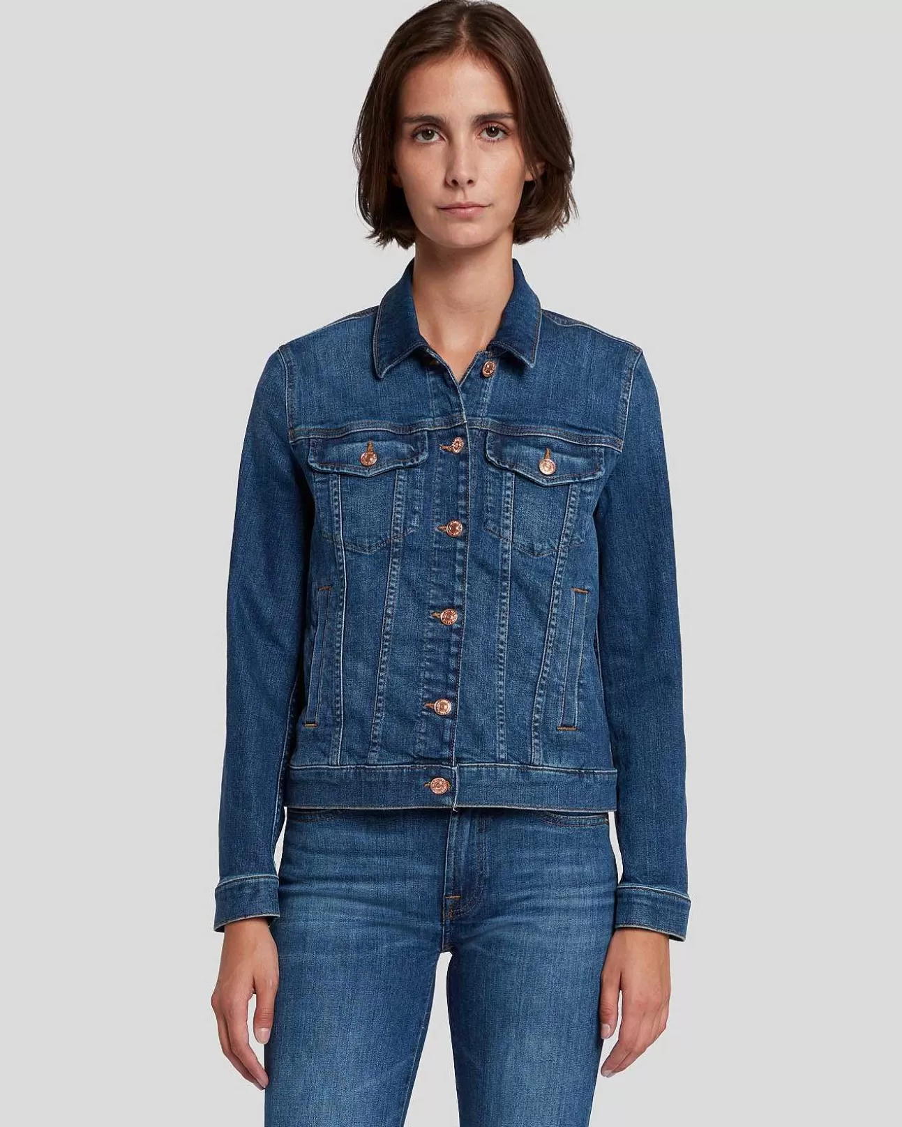 Jeans*Dames 7 For All Mankind Slank Illusion Modern Truckerjack In Hoogtelijn