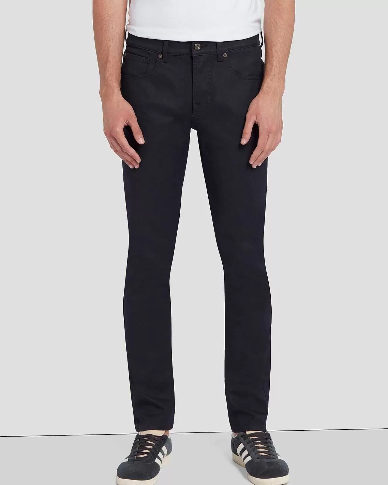 Jeans*Heren 7 For All Mankind Slimmy Taps Toelopend Met Coating Zwart