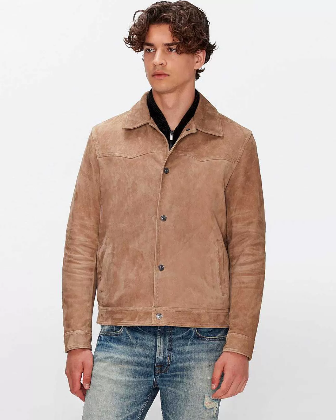 Jassen En Jassen*Heren 7 For All Mankind Suede Westernjack In Bamboe