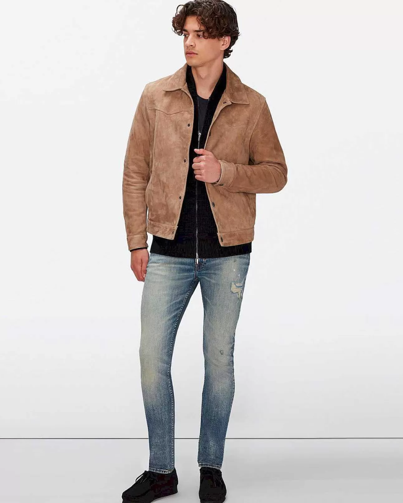 Jassen En Jassen*Heren 7 For All Mankind Suede Westernjack In Bamboe