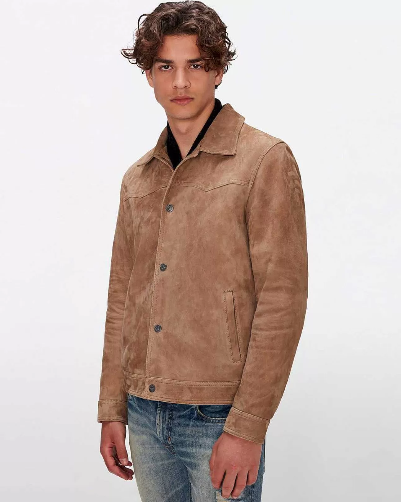 Jassen En Jassen*Heren 7 For All Mankind Suede Westernjack In Bamboe