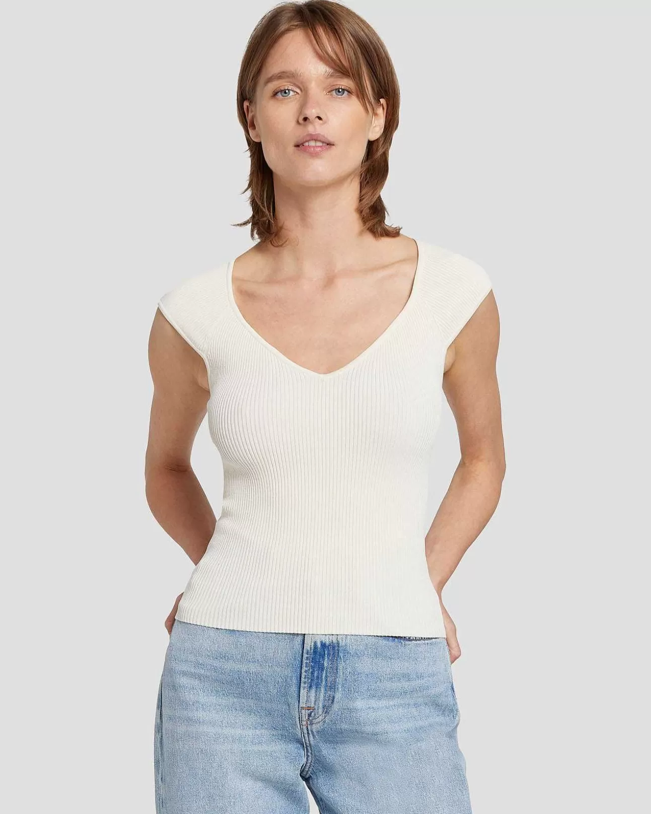 Bovenkanten*Dames 7 For All Mankind Sweetheart Ribtop In Room