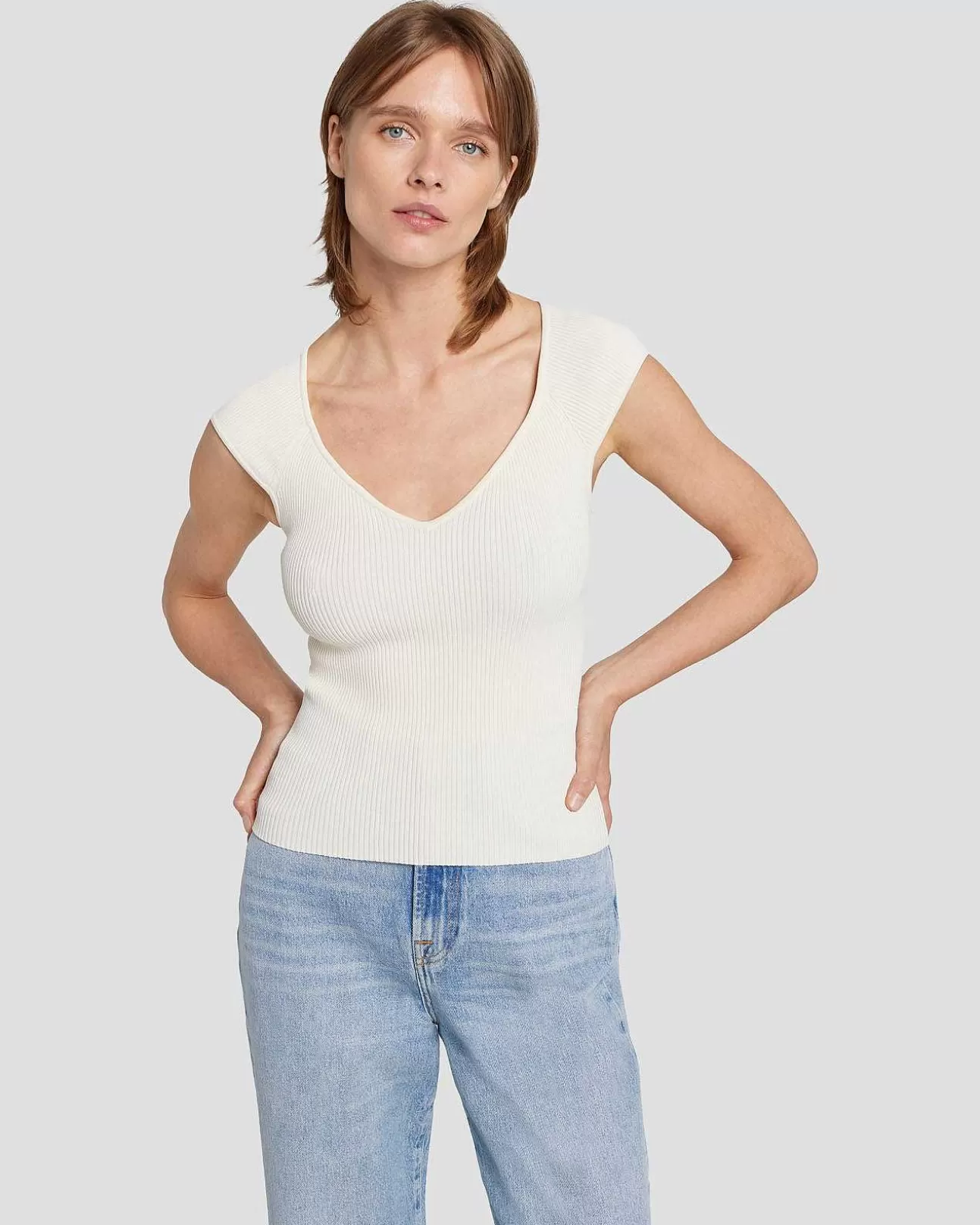 Bovenkanten*Dames 7 For All Mankind Sweetheart Ribtop In Zwart