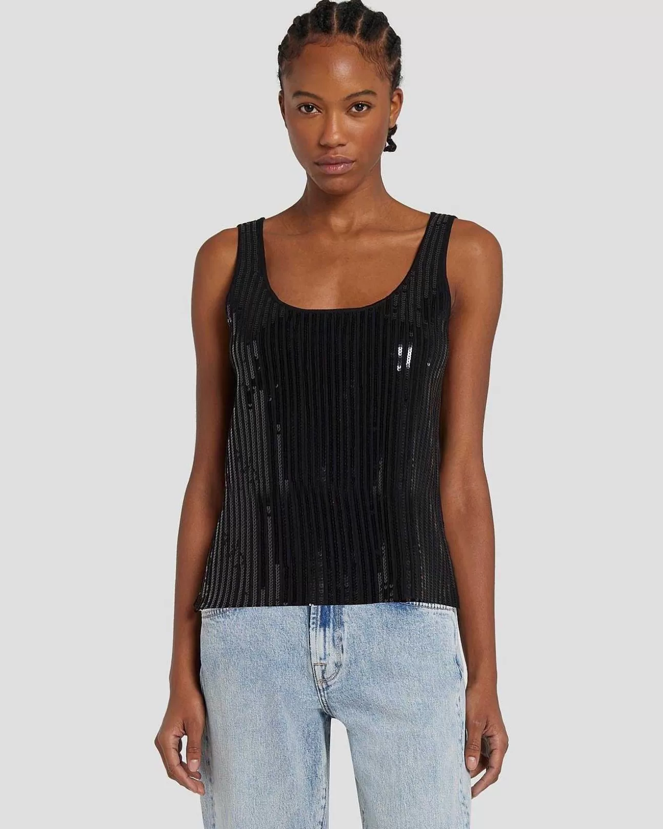 Bovenkanten*Dames 7 For All Mankind Tanktop Met Pailletten Zwart