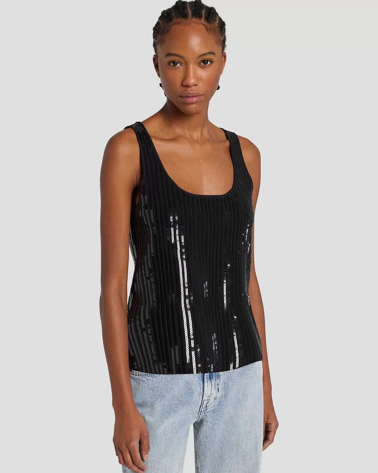 Bovenkanten*Dames 7 For All Mankind Tanktop Met Pailletten Zwart