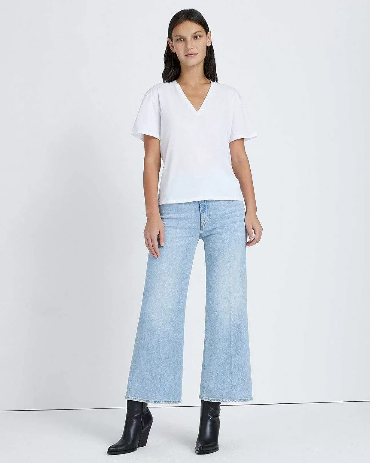 Bovenkanten*Dames 7 For All Mankind T-Shirt Met V-Hals Zwart