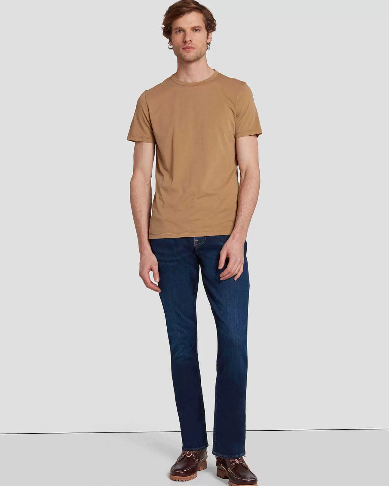 Overhemden*Heren 7 For All Mankind Vederlicht Katoenen T-Shirt Marine