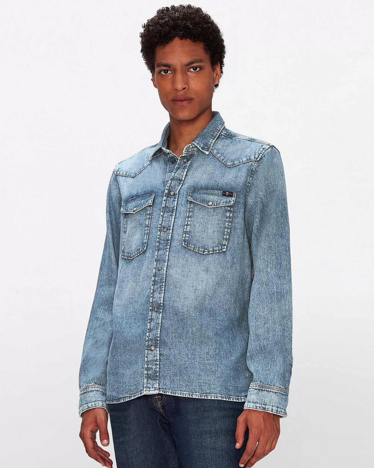 Jeans*Heren 7 For All Mankind Westernoverhemd In Blijf Drijven