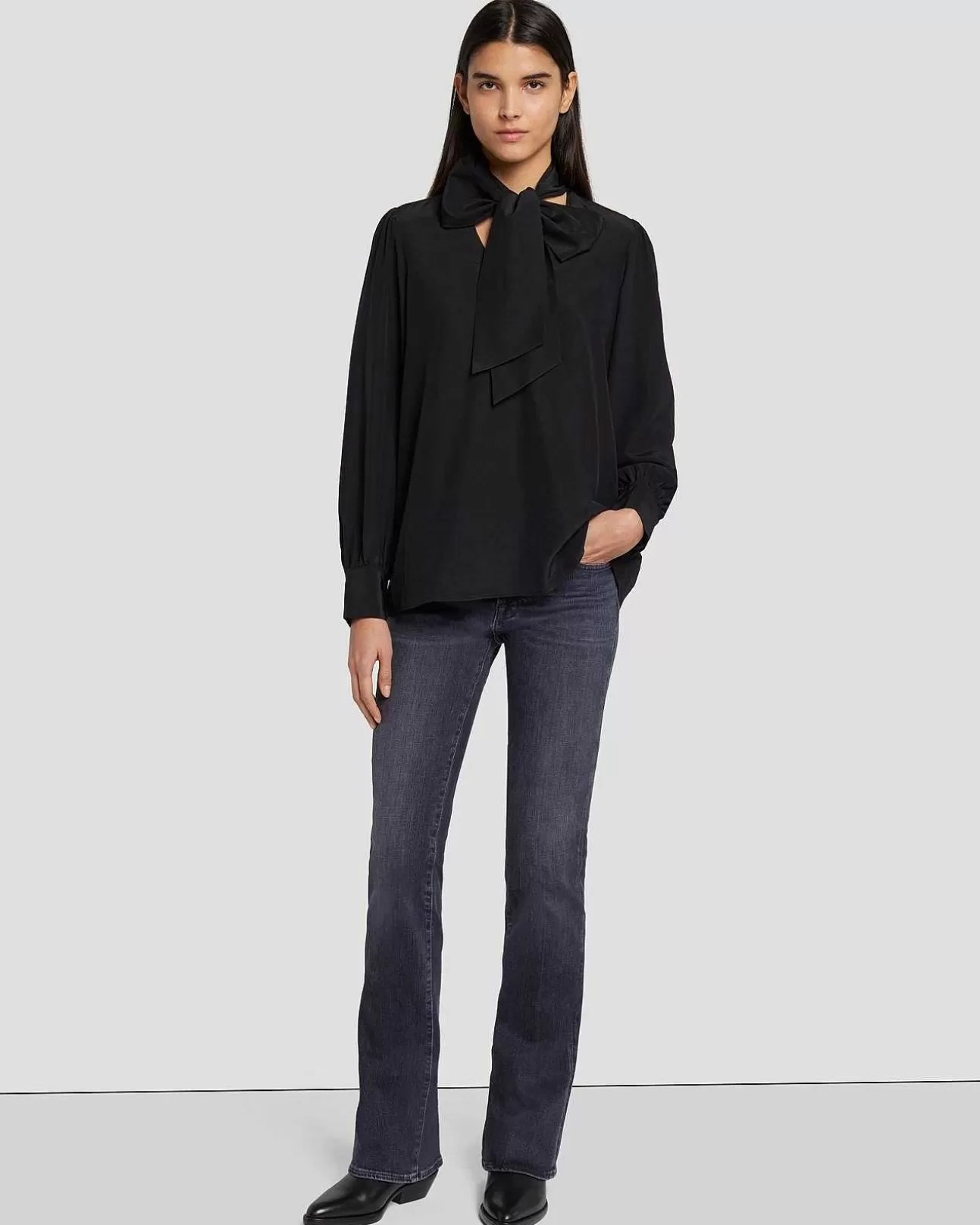 Bovenkanten*Dames 7 For All Mankind Zijden Blouse Met Strikhals Gember