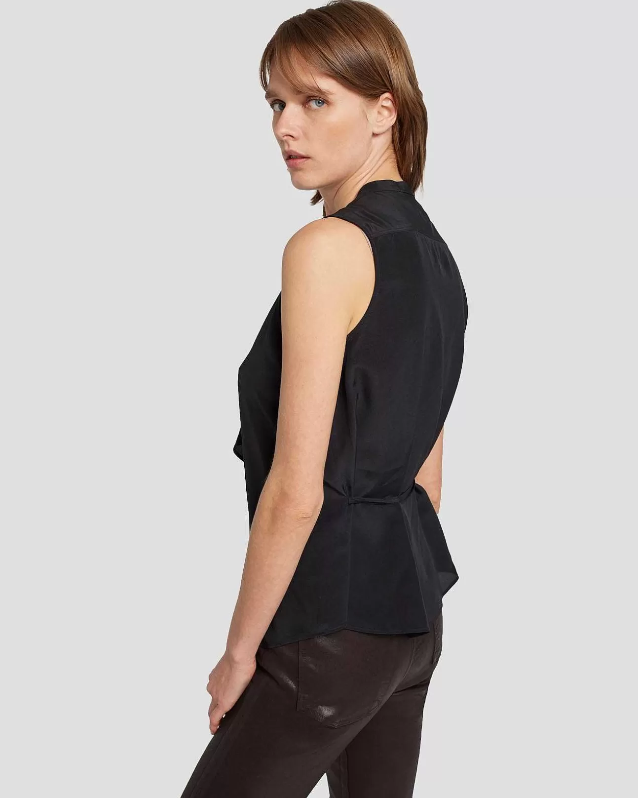 Bovenkanten*Dames 7 For All Mankind Zijden Mouwloze Blouse Met Ruches Zwart